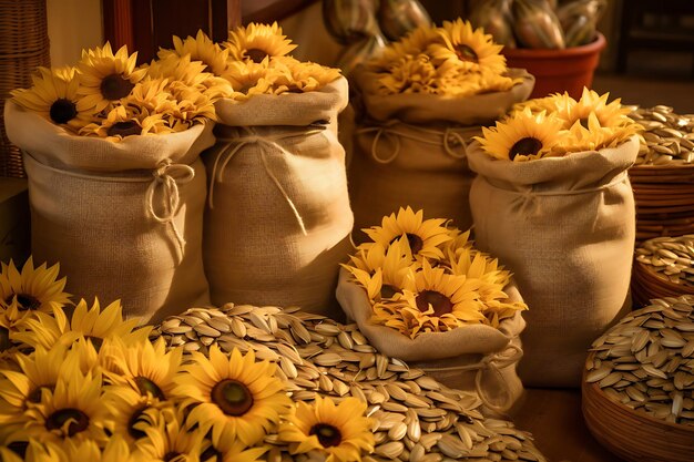 Foto van zonnebloemzaadjes in een zak