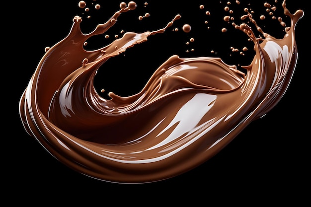 Foto vloeibare chocoladeplons op zwarte generatieve ai als achtergrond