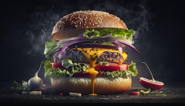 Foto vooraanzicht burger op een standaard