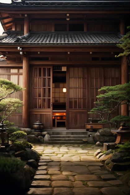 foto vooraanzicht van de ingang van het Japanse traditionele huis