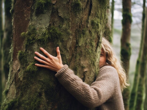 Foto foto vrouw die een boom omhelst natuur liefde concept meditatie