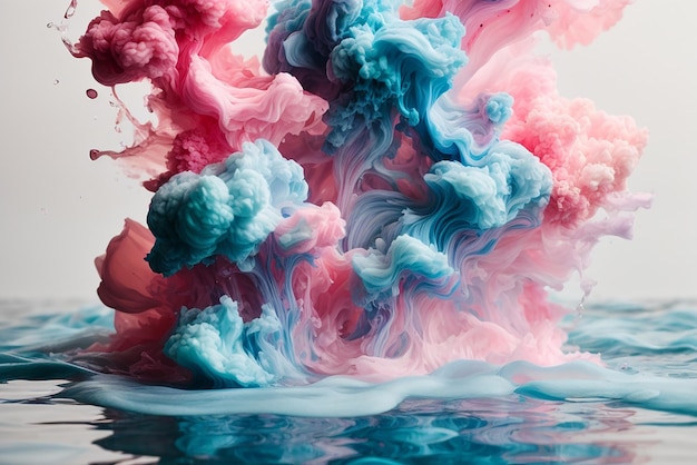 Foto water explodeert zachte biue en roze kleur wanorde abstracte behang