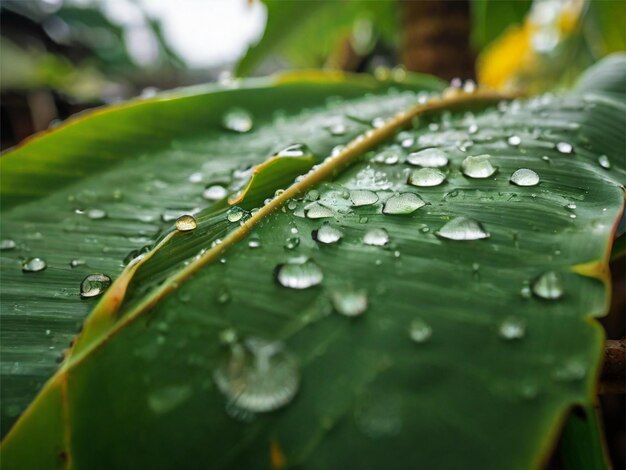 Foto waterdruppels op een bananenblad