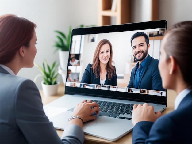 Foto foto zakenmensen in een videogesprek ontmoeten elkaar