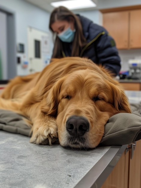 Foto foto zieke golden retriever bij de dierenarts