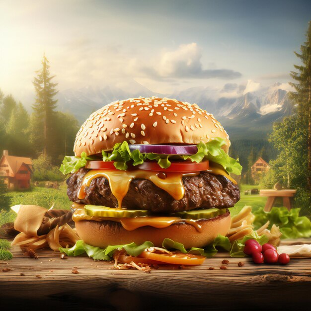 foto zijweergave dubbele cheeseburger met gegrild rundvlees