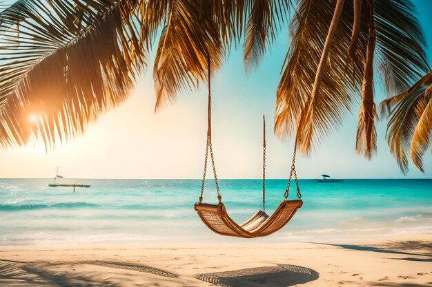 Foto zomer vrijheid paradijs tropische kust swing op palm over zandstrand vrijetijdsreizen landschap