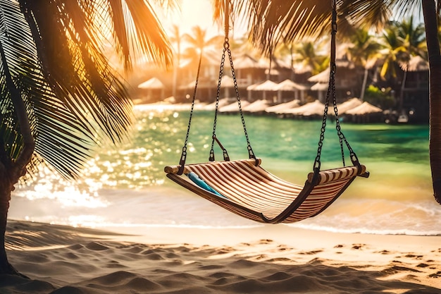Foto foto zomer vrijheid paradijs tropische kust swing op palm over zandstrand vrijetijdsreizen landschap