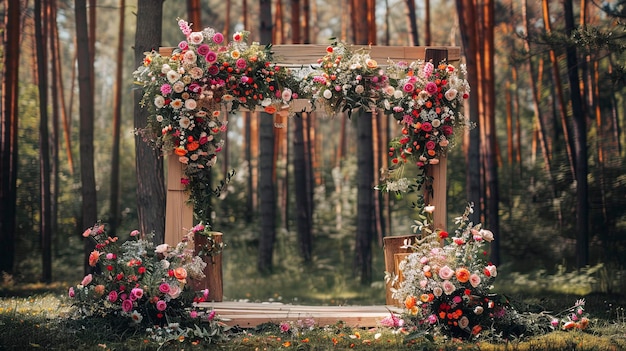 Foto zone van bloemen in de bos bloemen boog