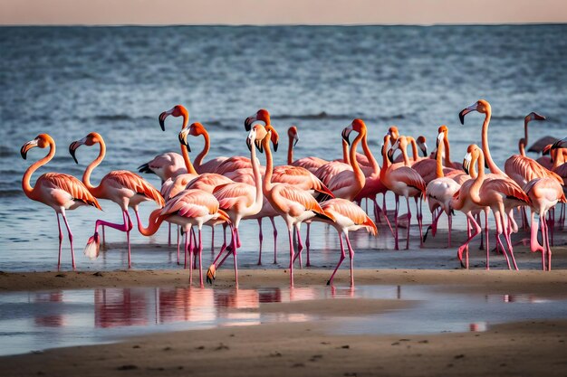 foto zwerm roze flamingo's bij Walvisbaai Namibië