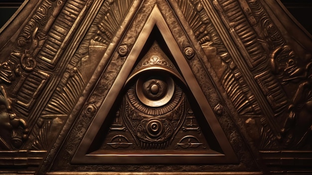 Fotobord Illuminati vrijmetselarij Het vrijmetselaarsvierkant Alziend oog in favoriete geometrie driehoek AI Gegenereerd