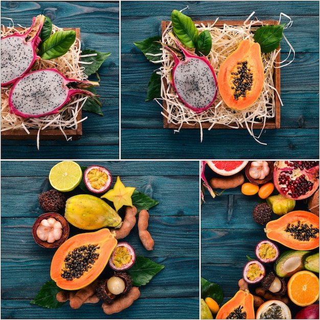 Fotocollage tropisch fruit bovenaanzicht