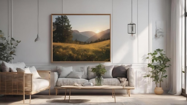 Fotoframe op een muur met Scandinavisch interieur