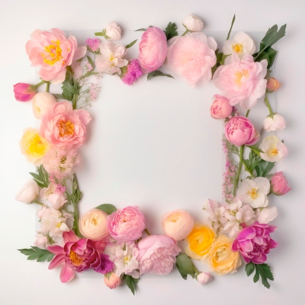 Fotoframe van bloemen Bruiloftsconcept met bloemen Voor het ontwerpen van groetekaartjes of uitnodigingen