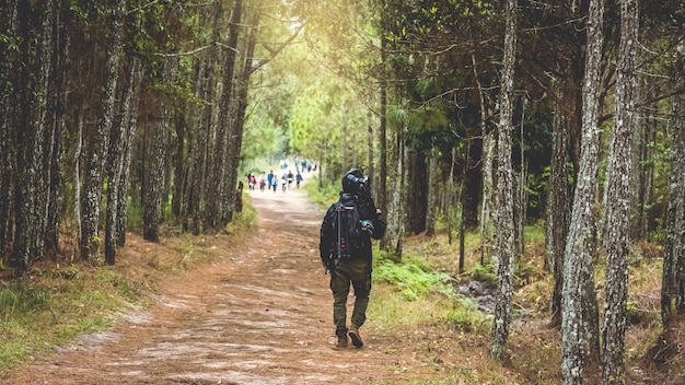 Fotograaf Aziatische man Reizende foto Natuur. reizen ontspannen in de vakantie wandeling in th