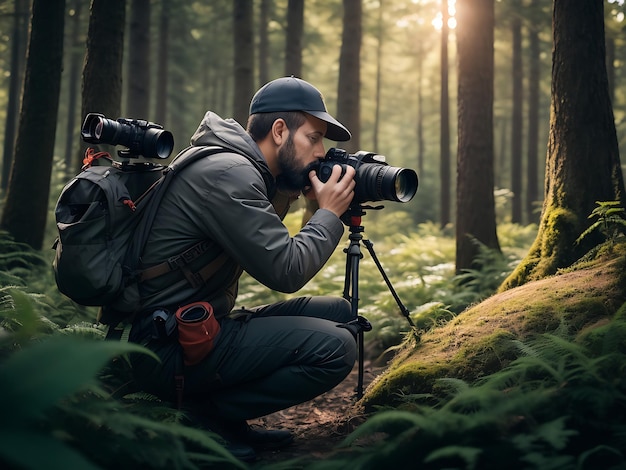 Fotograaf die foto's van de natuur maakt, gegenereerd door Ai