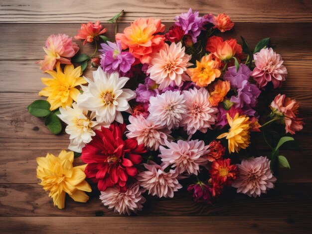 Fotografeer bos bloemen houten tafel achtergrond