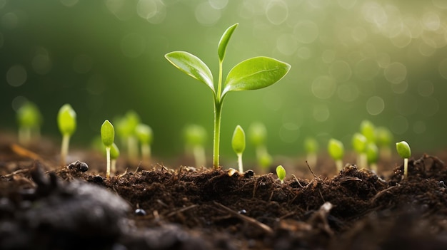 Fotografeer jonge planten die uit de grond groeien met een regendruppel