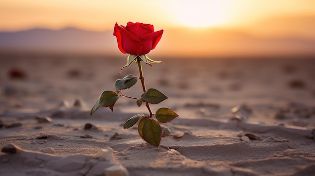 Fotografeer van dichtbij de rode rozenbloem in de woestijn.