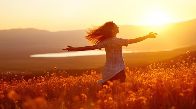 Foto fotografie gelukkige mensen in de zonsondergang geopende handen meditatie vreugde