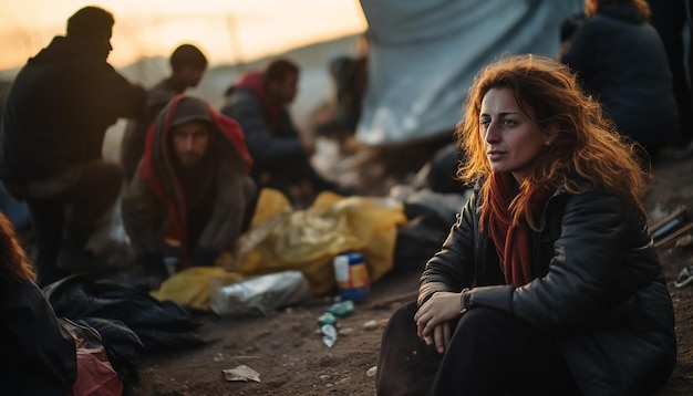 Foto fotografie jonge maatschappelijk werkers die met vluchtelingen omgaan