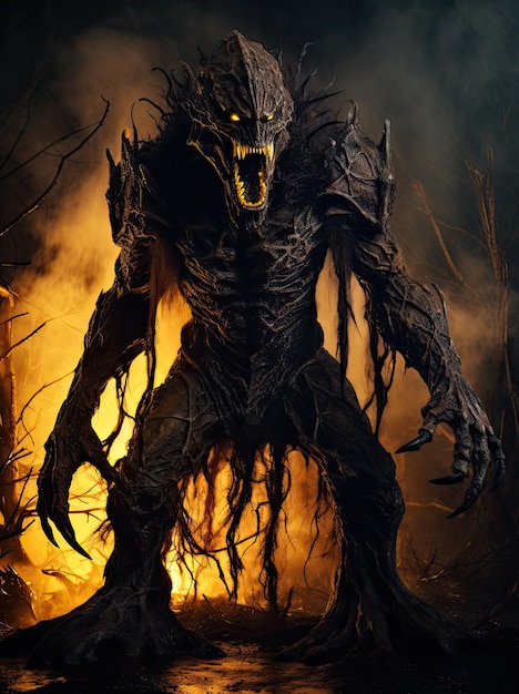 Fotografie Spooky Halloween scène angstaanjagend verbrand monster portret