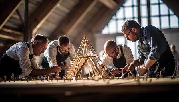 Foto fotografie van architecten die werken aan handgemaakte architectonische modus