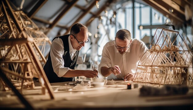 Foto fotografie van architecten die werken aan handgemaakte architectonische modus