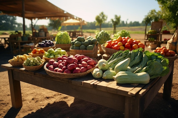 Foto fotografie van vers voedsel op lokale boerenmarkten ter ondersteuning van duurzame landbouw en versterking ervan