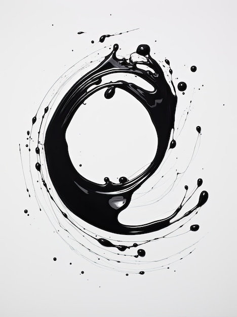 Fotografie Zwarte verf monsters op witte achtergrond vlek swirl en verf bubbels