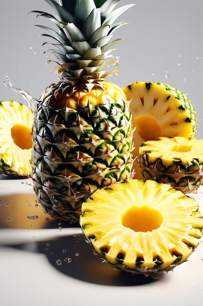 Foto fotoillustratie van ananas met een waterplons