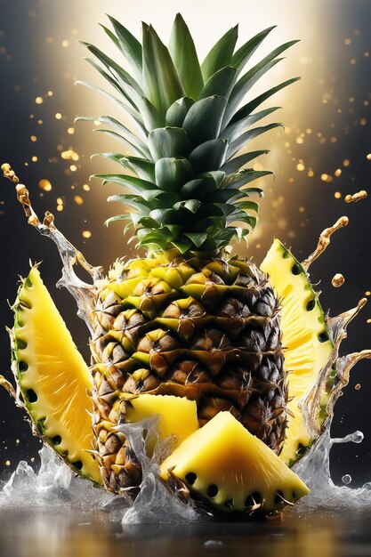 Foto fotoillustratie van ananas met een waterplons