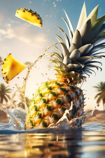 Foto fotoillustratie van ananas met een waterplons