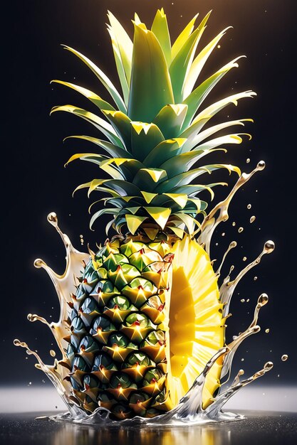 Fotoillustratie van ananas met een waterplons