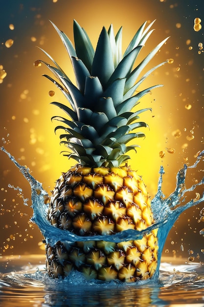 Foto fotoillustratie van ananas met een waterplons