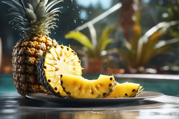 Fotoillustratie van ananas met een waterplons