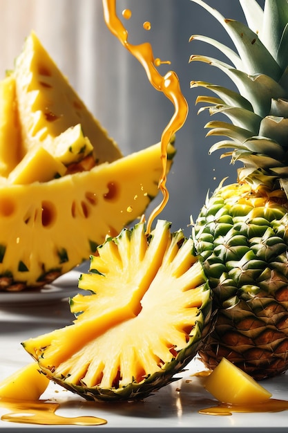 Fotoillustratie van ananas met een waterplons