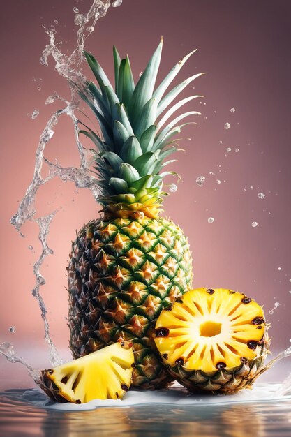 Fotoillustratie van ananas met een waterplons