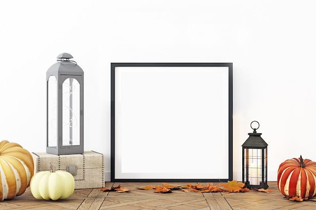 Fotolijsten mockup in herfstdecor zwart frame