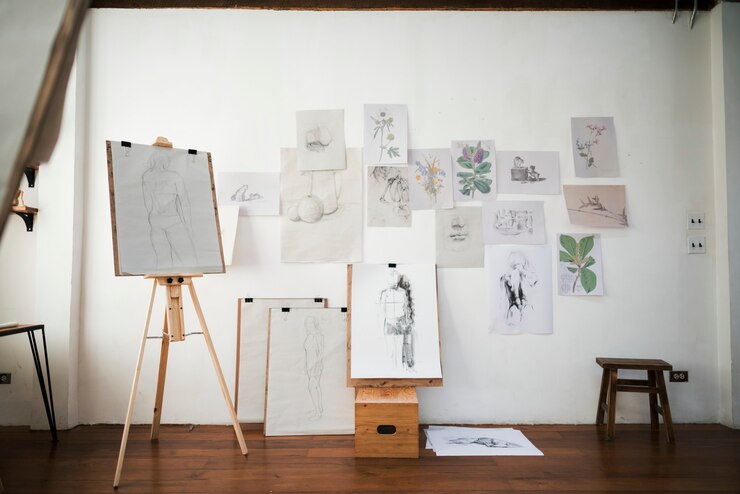 Foto fotolijsten op een kunsttentoonstelling