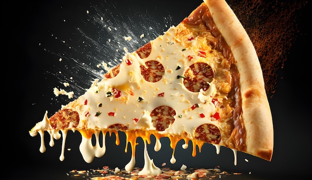 Fotoplak pizza met vallende kaas die er heerlijk generatief ai uitziet