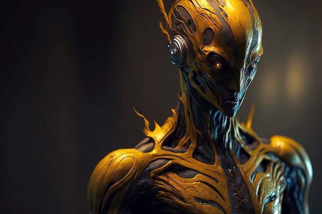 Fotorealistisch meesterwerk van een alien android donkergeel