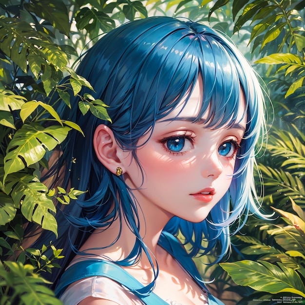 Fotorealistisch portret van een schattig vriendelijk klein meisje in de jungle