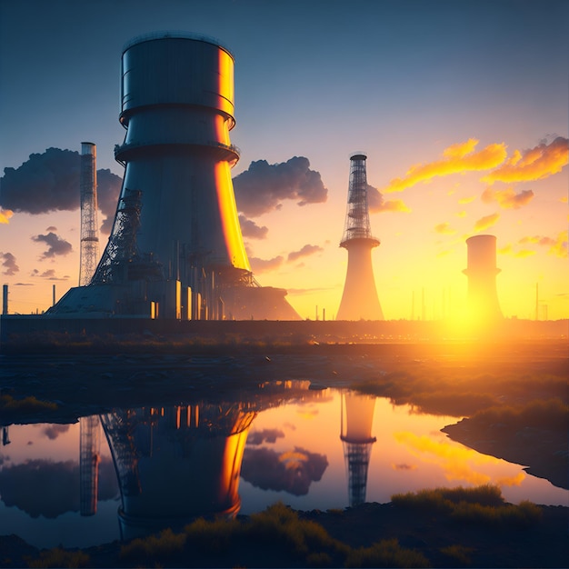 Fotorealistisch van futuristische kernenergie in het nucleaire gebied