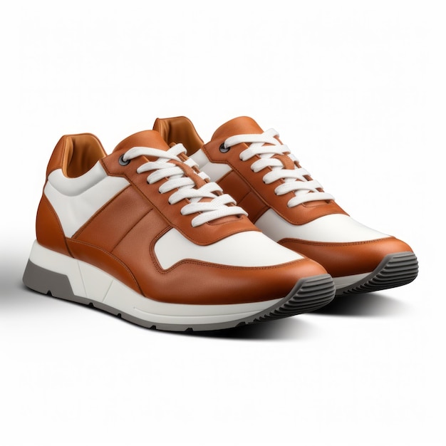 Fotorealistische bruine en witte sneakers met scherpe hoeken