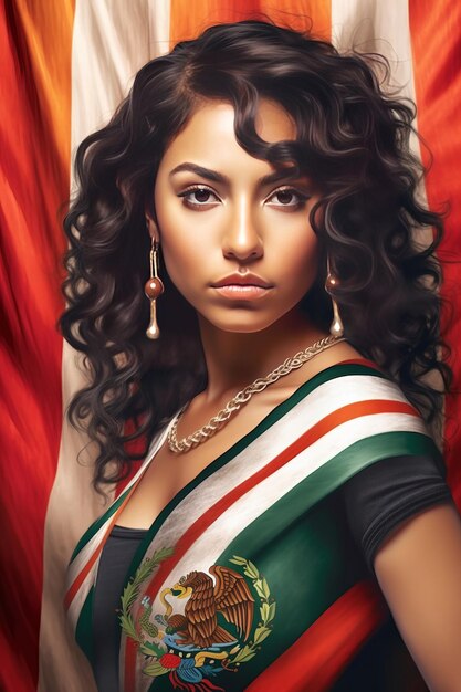 fotorealistische bruine huid Latijnse sensuele vrouw Mexicaanse vlag