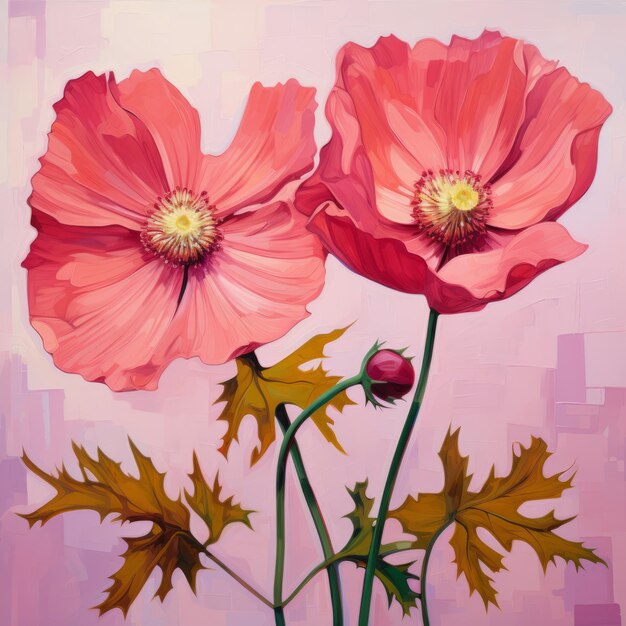 Foto fotorealistische compositie roze papaver in amerikaanse impressionistische stijl