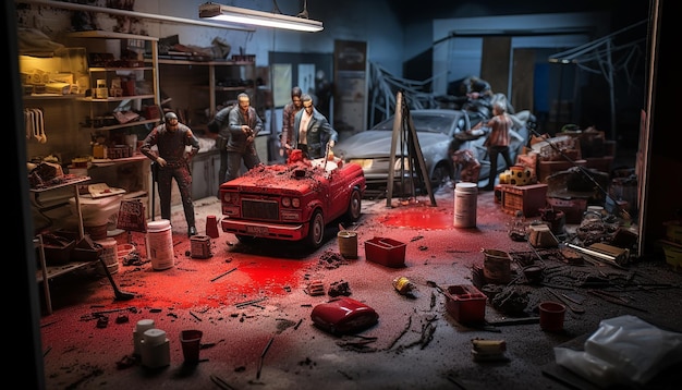Fotorealistische diorama crime scene fotoshoot