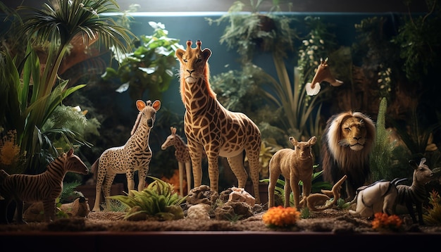 Fotorealistische diorama fotoshoot met dierenscènes in de dierentuin