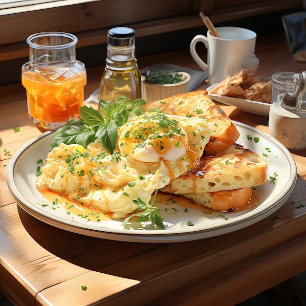 fotorealistische foto van een ontbijt in een café met roerei